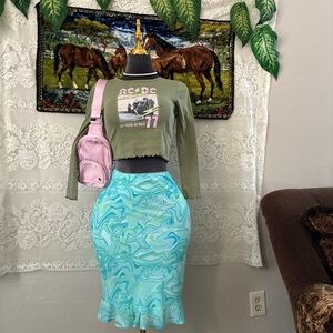 AC/DC Aqua Marble Pencil Skirt